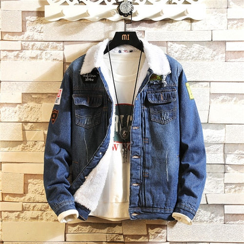 NEW Denim Jacket Men Patchwork Gold Ribbon - Image 3