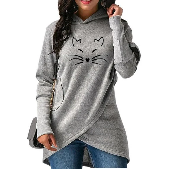 Print Kawaii Sweatshirt Wiskers Crossover Hoodie - Image 3